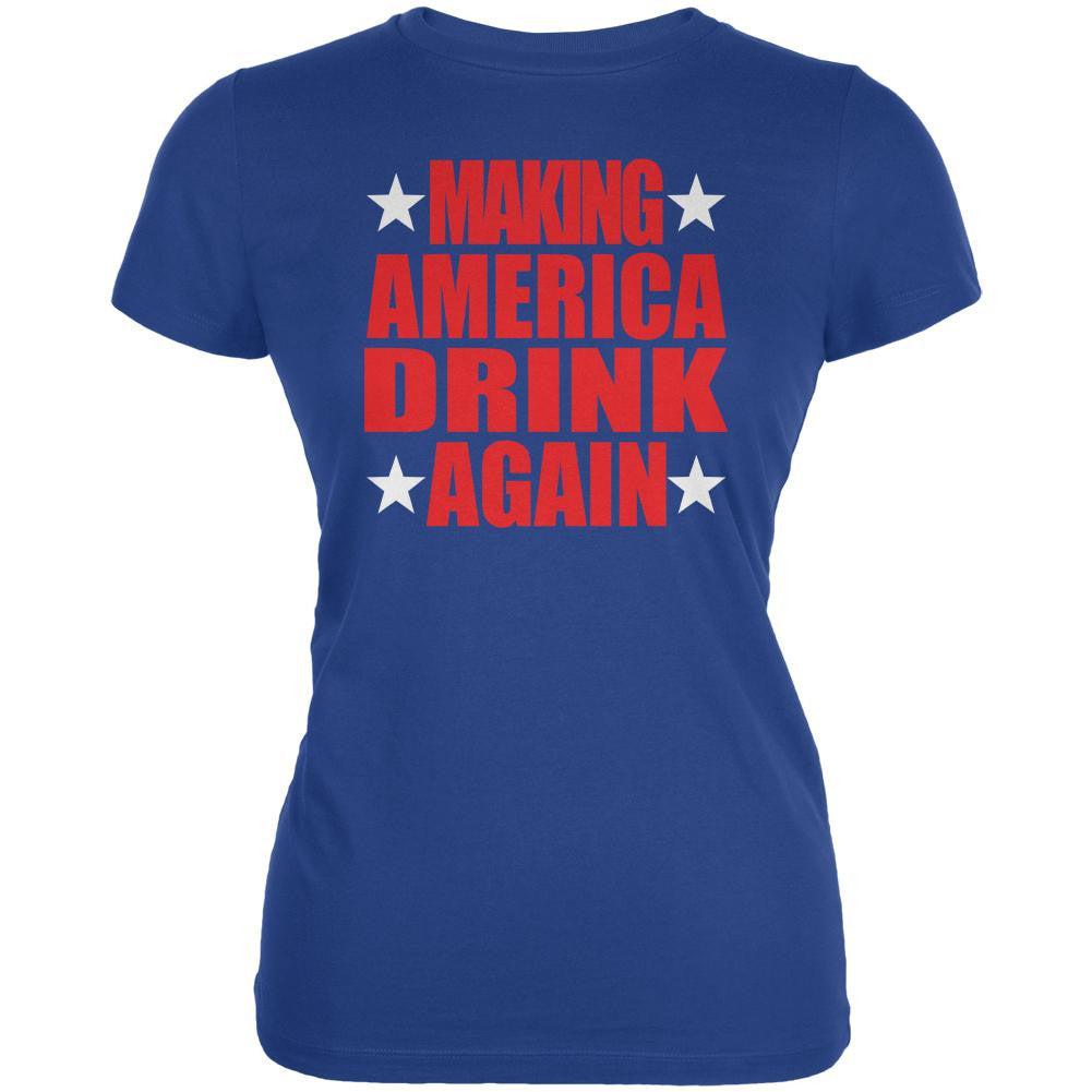 Election 2016 Funny Making America Drink Again Juniors Soft T Shirt Juniors T-Shirts Old Glory 2XL Blue 