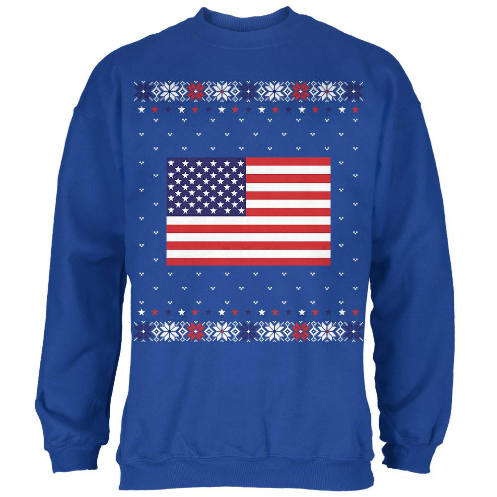 USA American Flag Ugly Christmas Sweater Mens Sweatshirt Men's Sweatshirts Old Glory 2XL Blue 