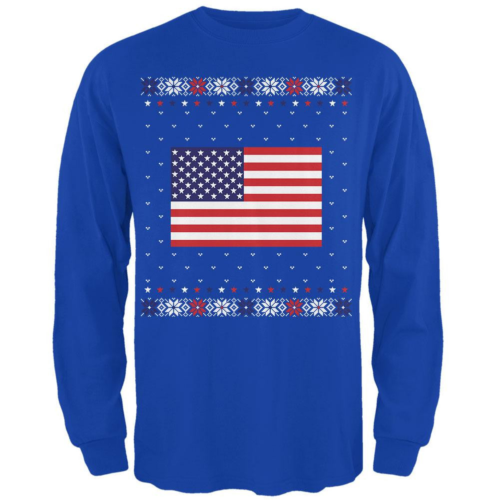 USA American Flag Ugly Christmas Sweater Mens Long Sleeve T Shirt Men's Long Sleeves Old Glory 2XL Blue 