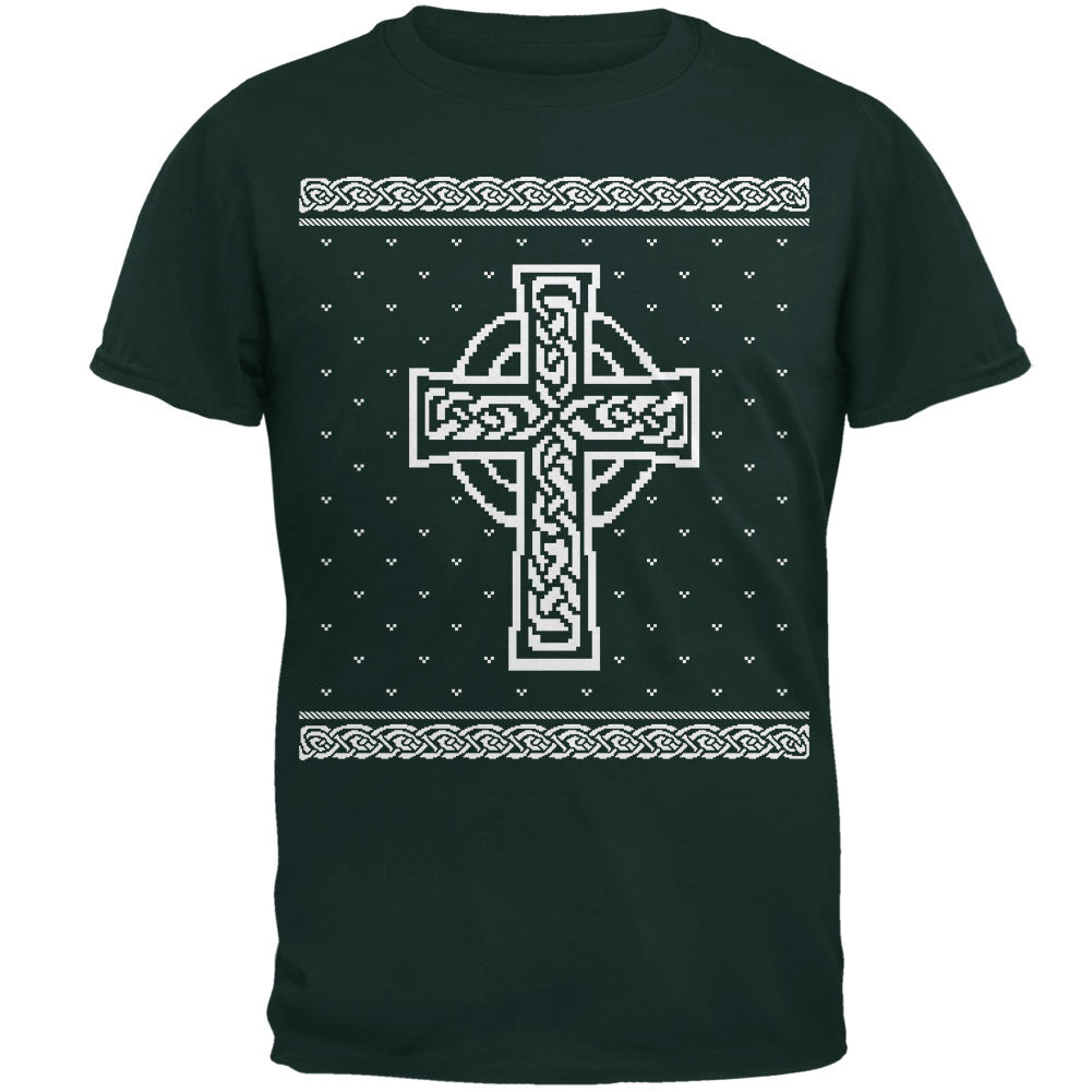 Celtic Cross Irish Ugly Christmas Sweater Mens T Shirt Men's T-Shirts Old Glory 2XL Dark Green 