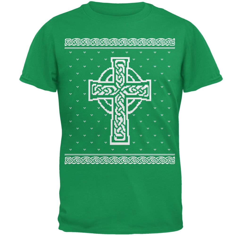 Celtic Cross Irish Ugly Christmas Sweater Mens T Shirt Men's T-Shirts Old Glory 2XL Green 