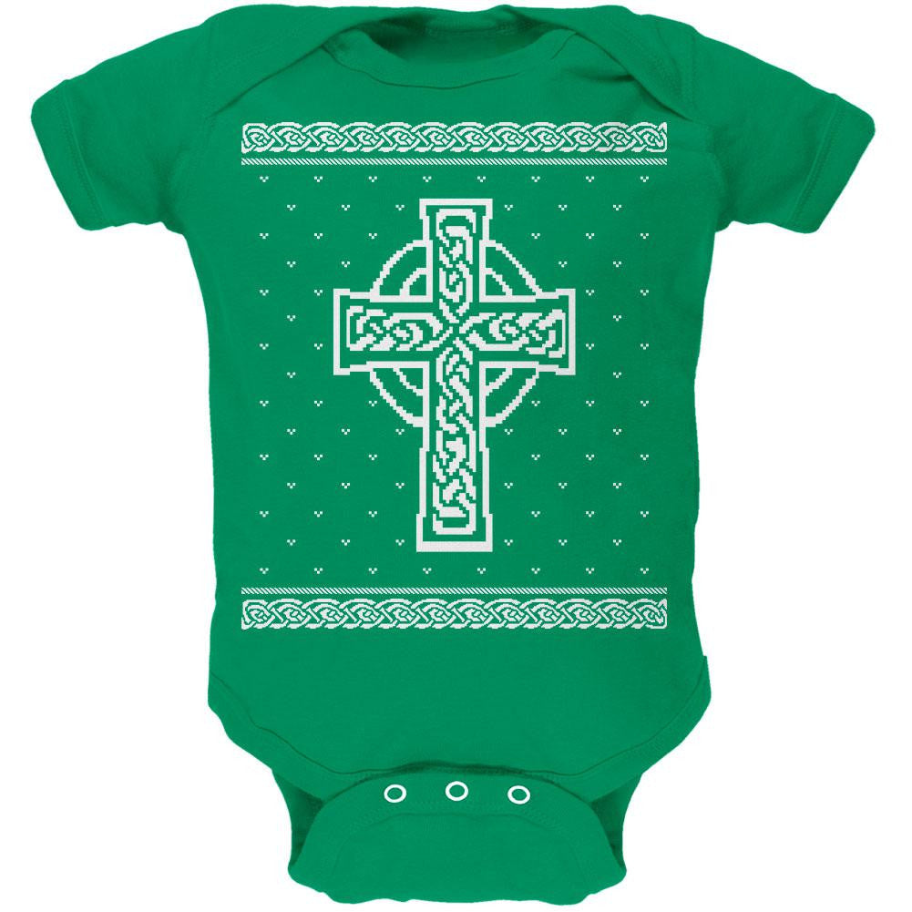 Celtic Cross Irish Ugly Christmas Sweater Soft Baby One Piece Baby One Piece Old Glory 0-3M Green 