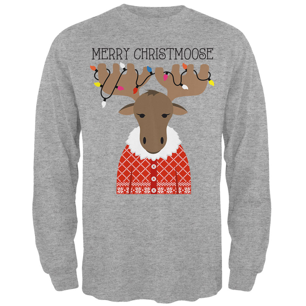 Christmas Merry ChristMoose Moose Mens Long Sleeve T Shirt Men's Long Sleeves Old Glory 2XL Grey 