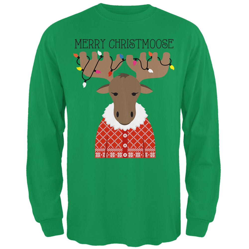 Christmas Merry ChristMoose Moose Mens Long Sleeve T Shirt Men's Long Sleeves Old Glory 2XL Green 