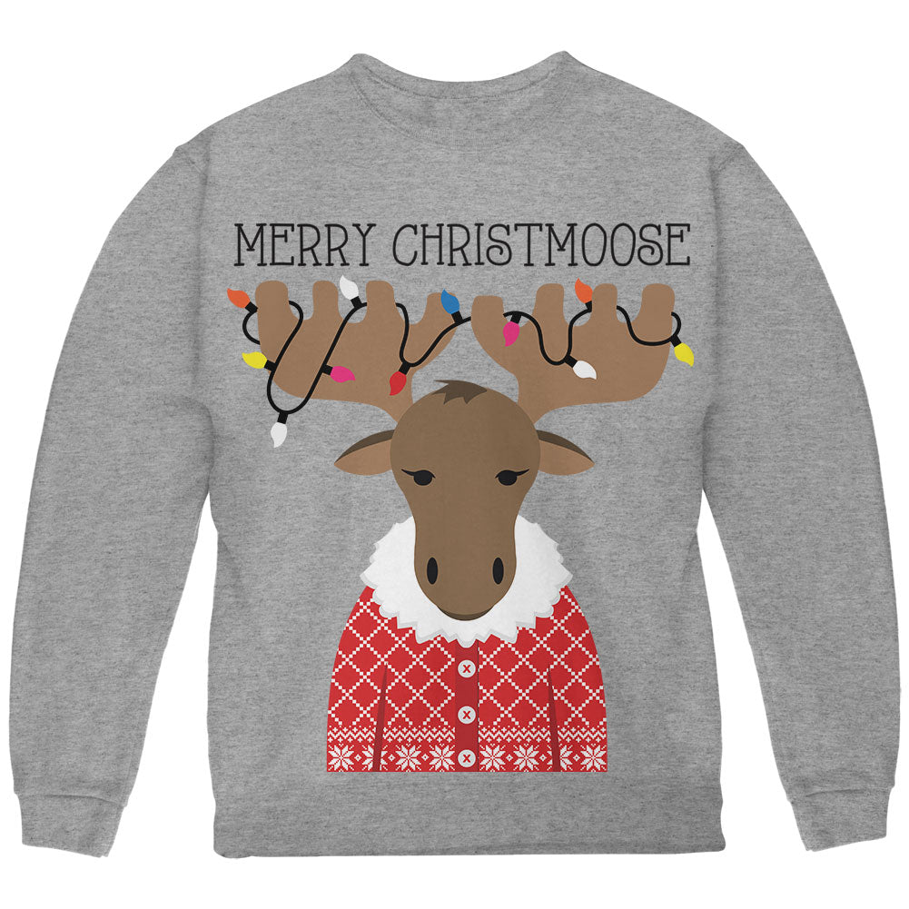 Christmas Merry ChristMoose Moose Youth Sweatshirt Youth Sweatshirts Old Glory YLG Grey 