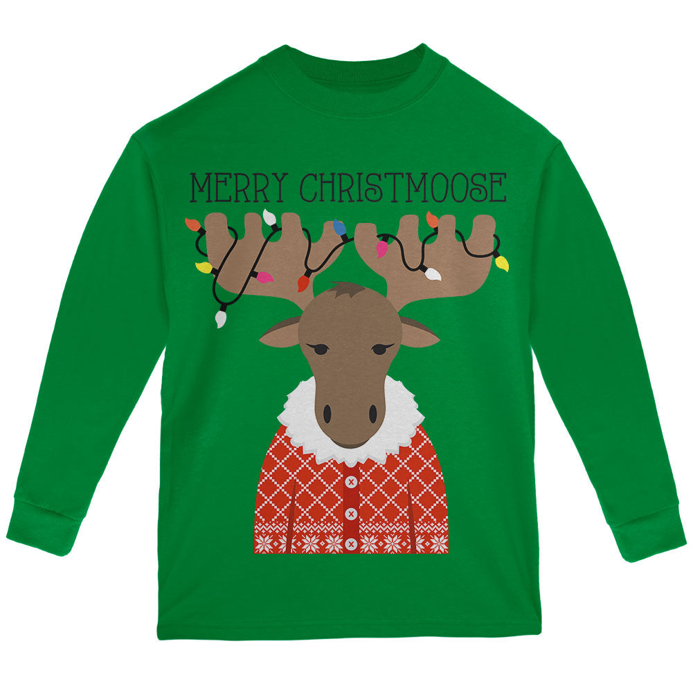 Christmas Merry ChristMoose Moose Youth Long Sleeve T Shirt Youth Long Sleeves Old Glory YLG Green 