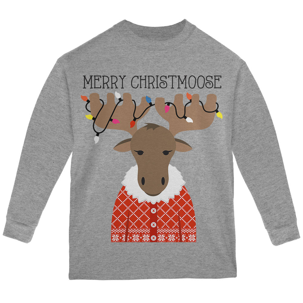 Christmas Merry ChristMoose Moose Youth Long Sleeve T Shirt Youth Long Sleeves Old Glory YLG Grey 