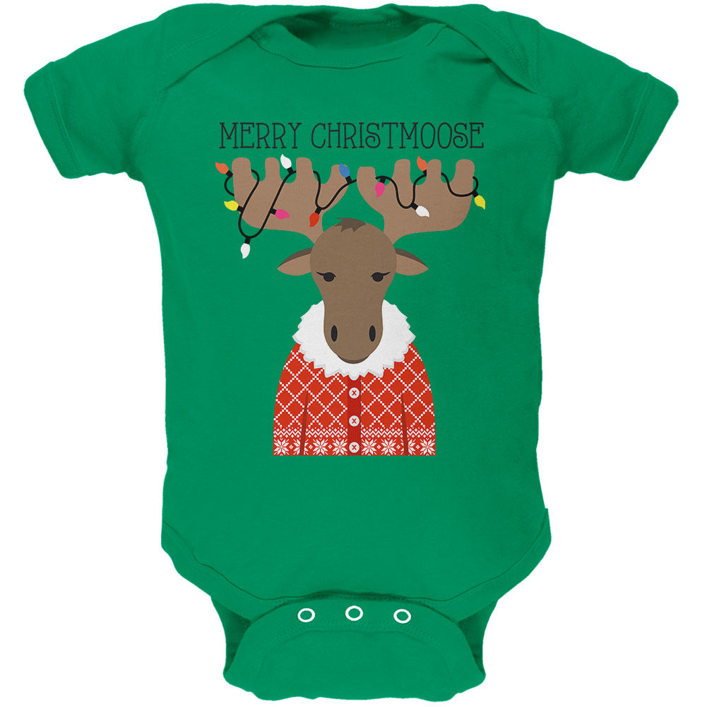 Christmas Merry ChristMoose Moose Soft Baby One Piece Baby One Piece Old Glory 0-3M Green 