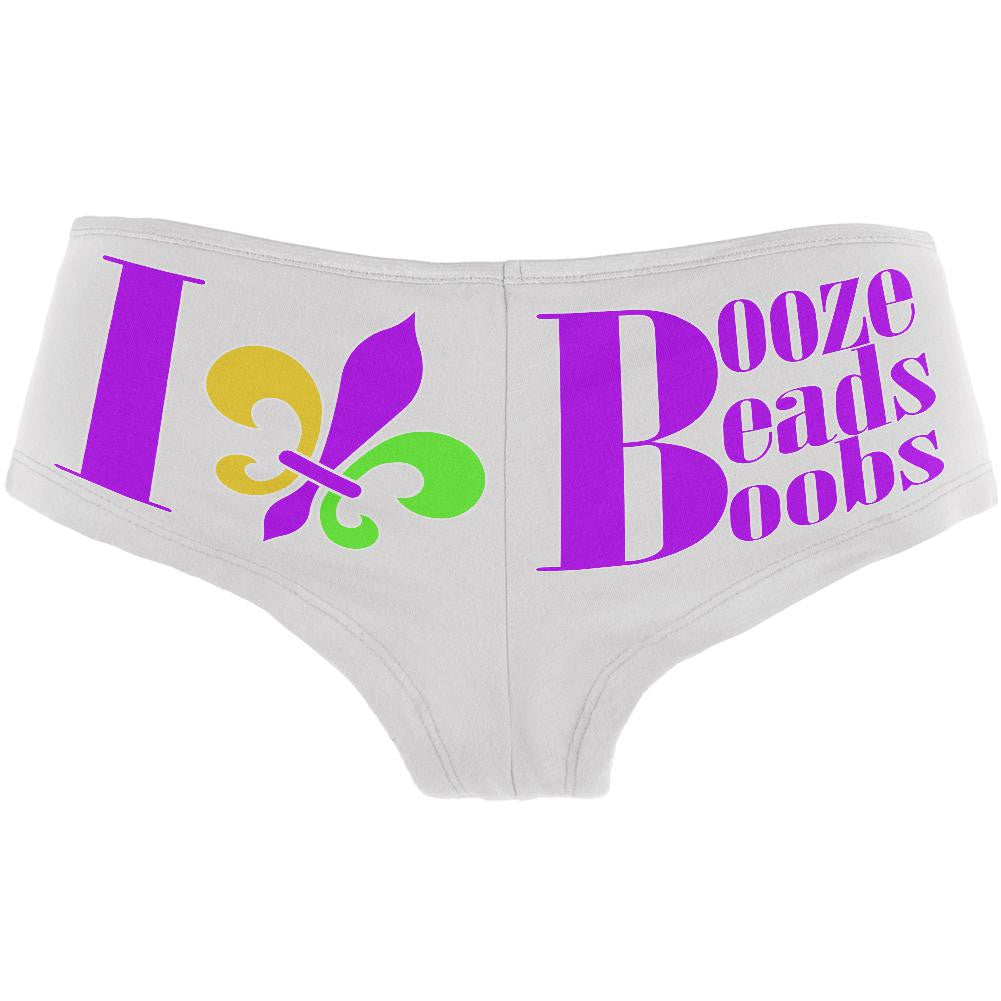 Mardi Gras Booze Beads Boobs Womens Booty Shorts Women's Underwear Old Glory LG White 