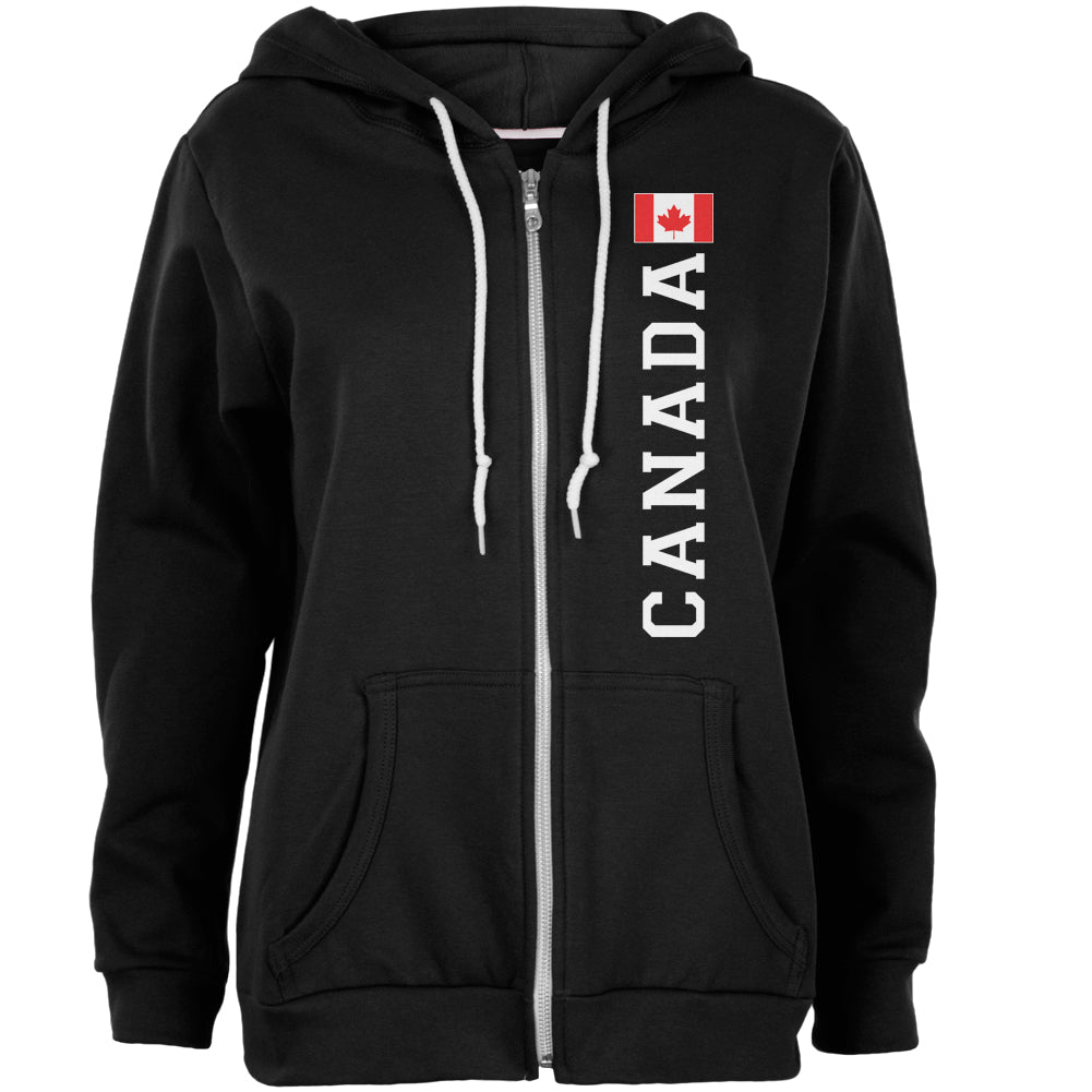 Canada Flag World Cup Womens Full Zip Hoodie Women's Hoodies Old Glory MD Black 