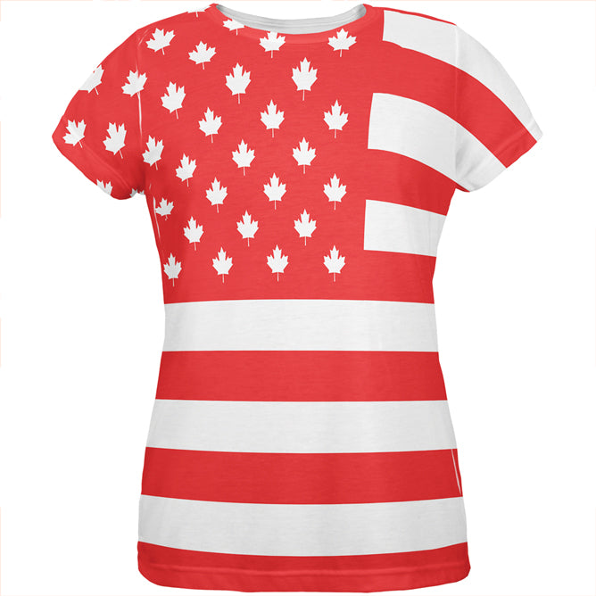 Canadian American Flag All Over Womens T Shirt Women's T-Shirts Old Glory LG Multicolored 