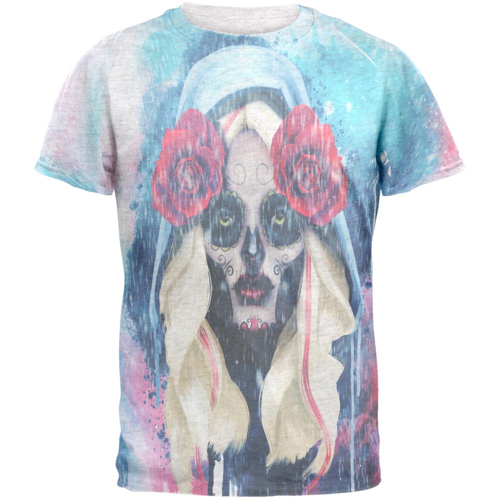 Halloween Day of the Dead Sugar Skull Girl Rain Mens T Shirt Men's T-Shirts Old Glory 2XL Heather White 