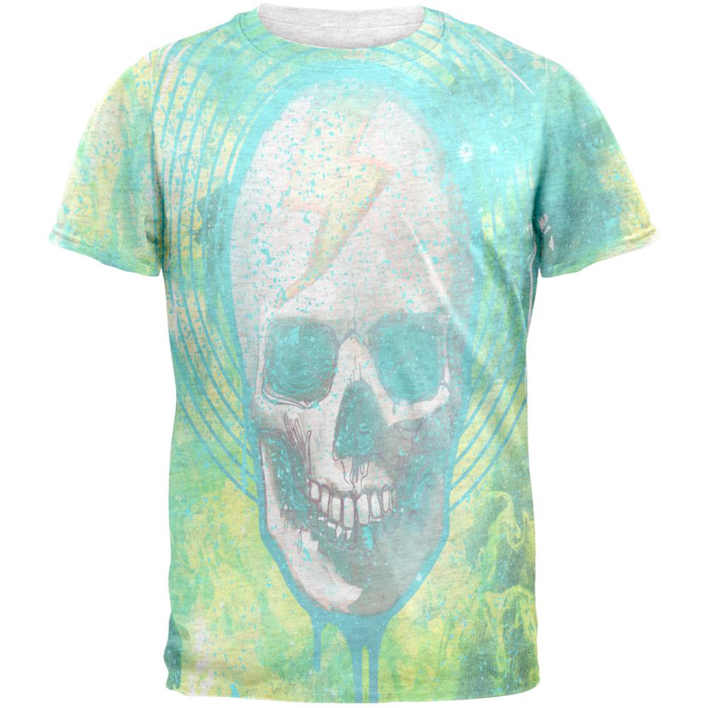 Halloween Lightining Bolt Skull Dristressed Plasma Mens T Shirt Men's T-Shirts Old Glory 2XL Heather White 