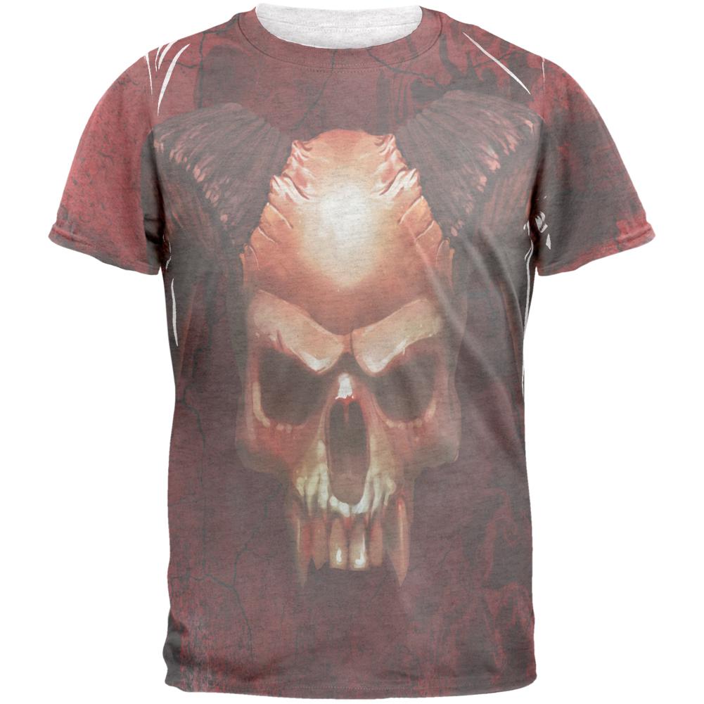 Halloween Horned Demon Skull From Hell Mens T Shirt Men's T-Shirts Old Glory 2XL Heather White 