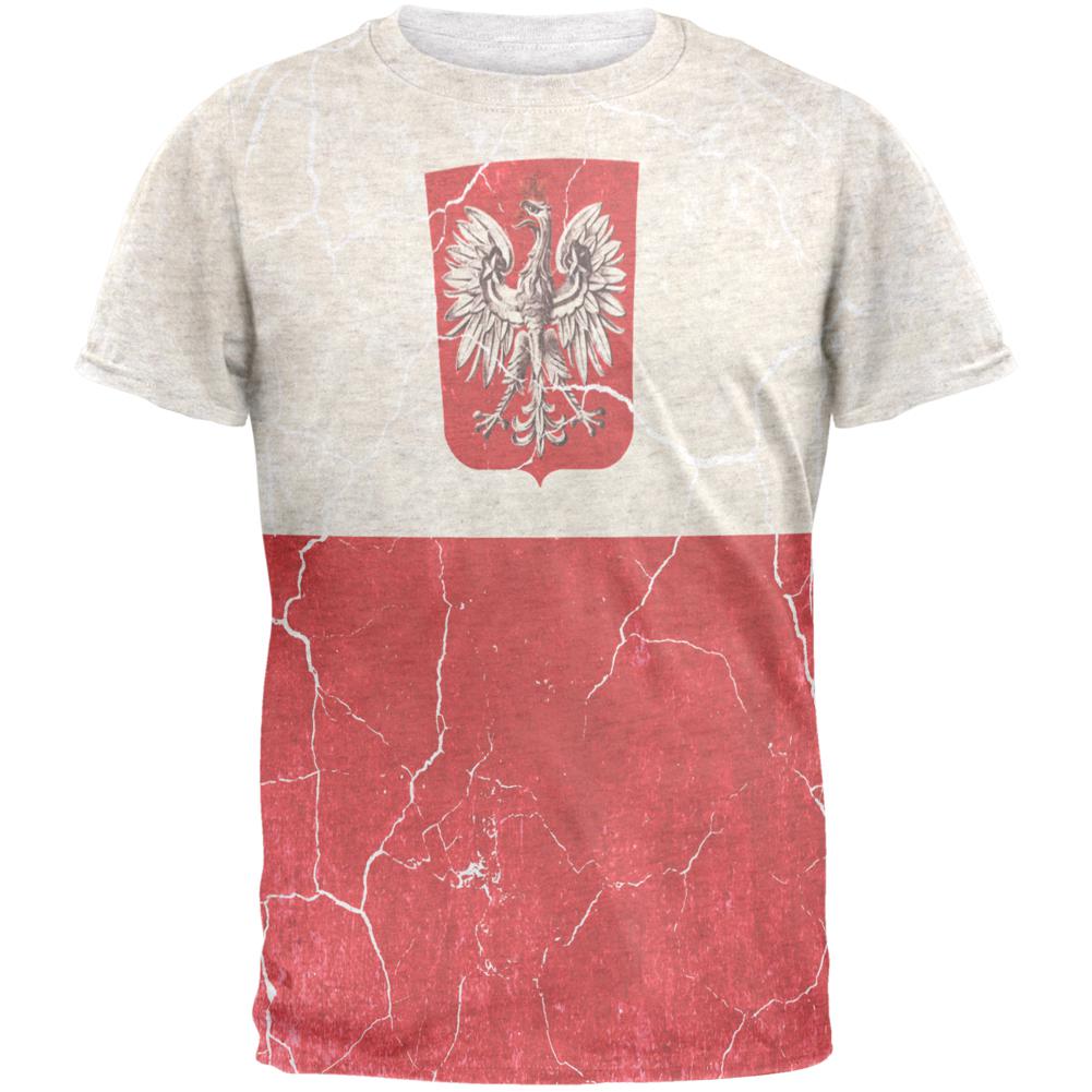 Distressed Grunge Polish Crest Flag Mens T Shirt Men's T-Shirts Old Glory 2XL Heather White 