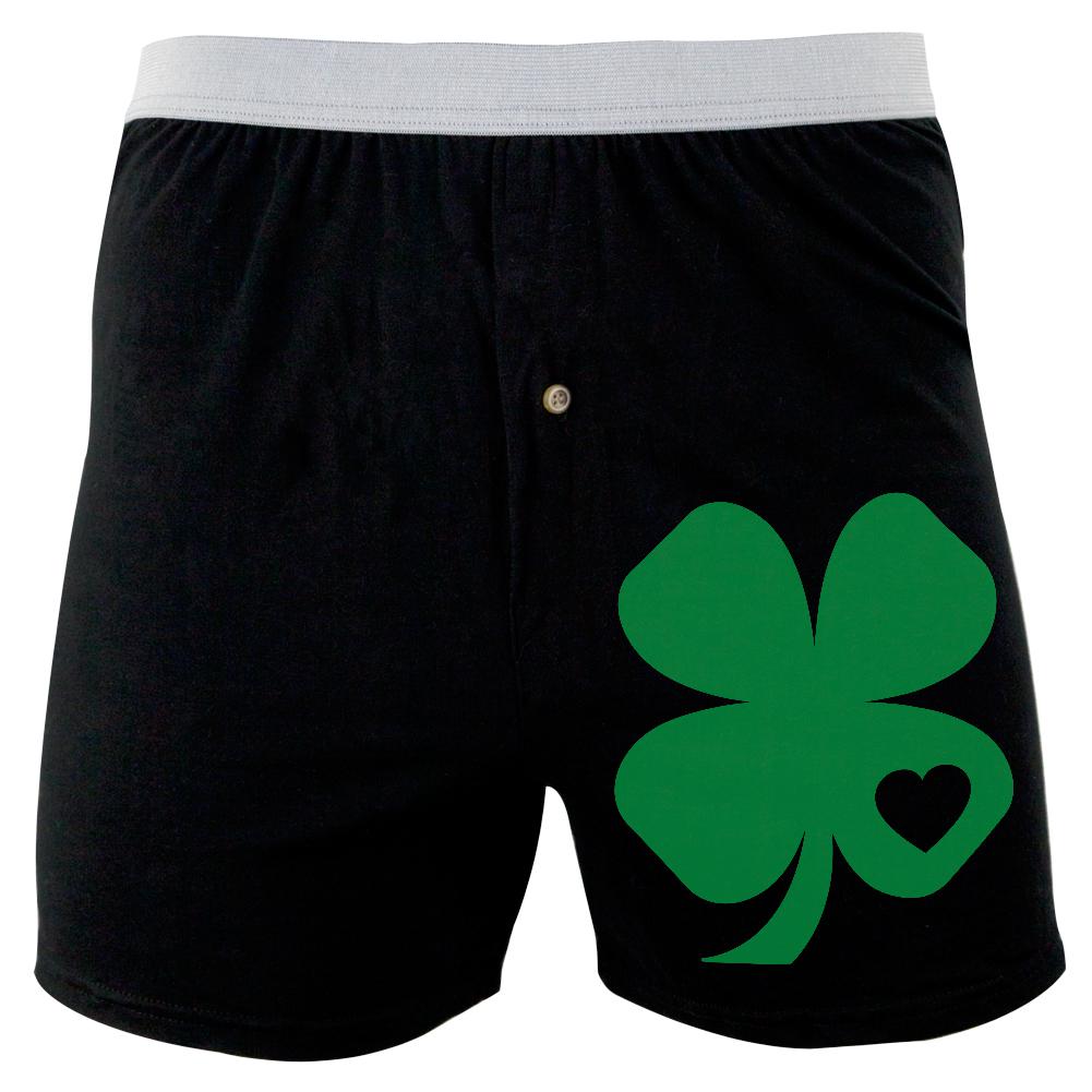 St. Patricks Day Shamrock Heart Soft Knit Boxer Men's Boxers & Briefs Old Glory 2XL Black 