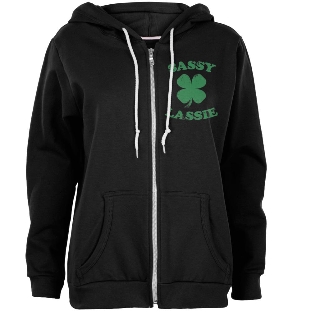 St. Patricks Day Sassy Irish Lassie Womens Full Zip Hoodie Women's Hoodies Old Glory 2XL Black 