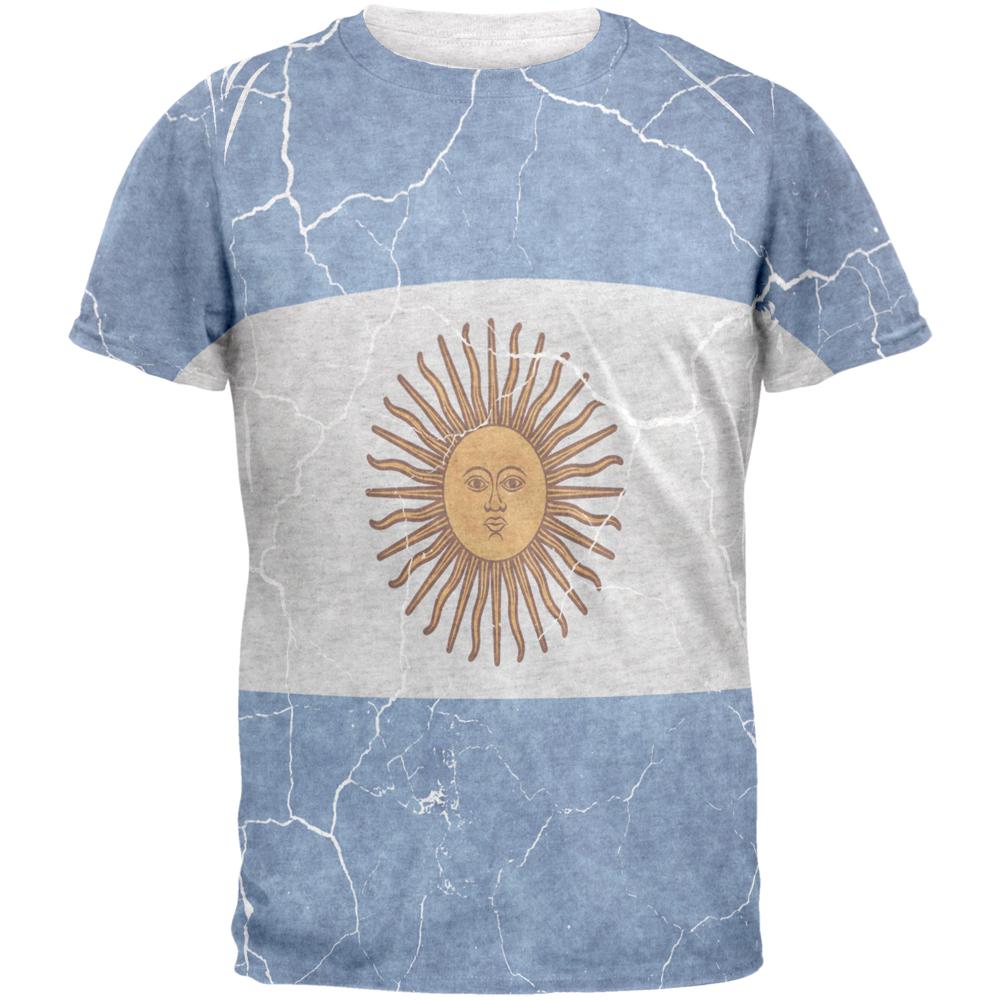 Distressed Argentina Flag Mens T Shirt Men's T-Shirts Old Glory 2XL Heather White 