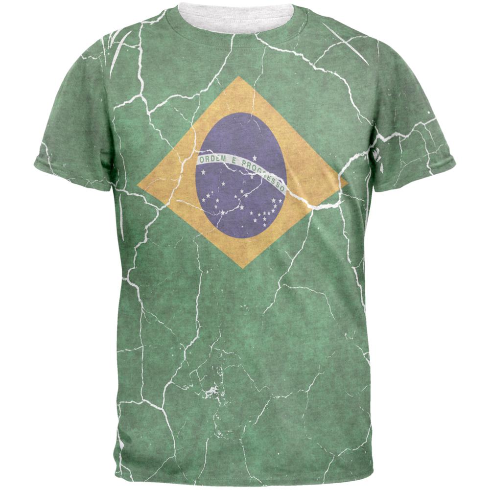 Distressed Brazilian Flag Mens T Shirt Men's T-Shirts Old Glory 2XL Heather White 