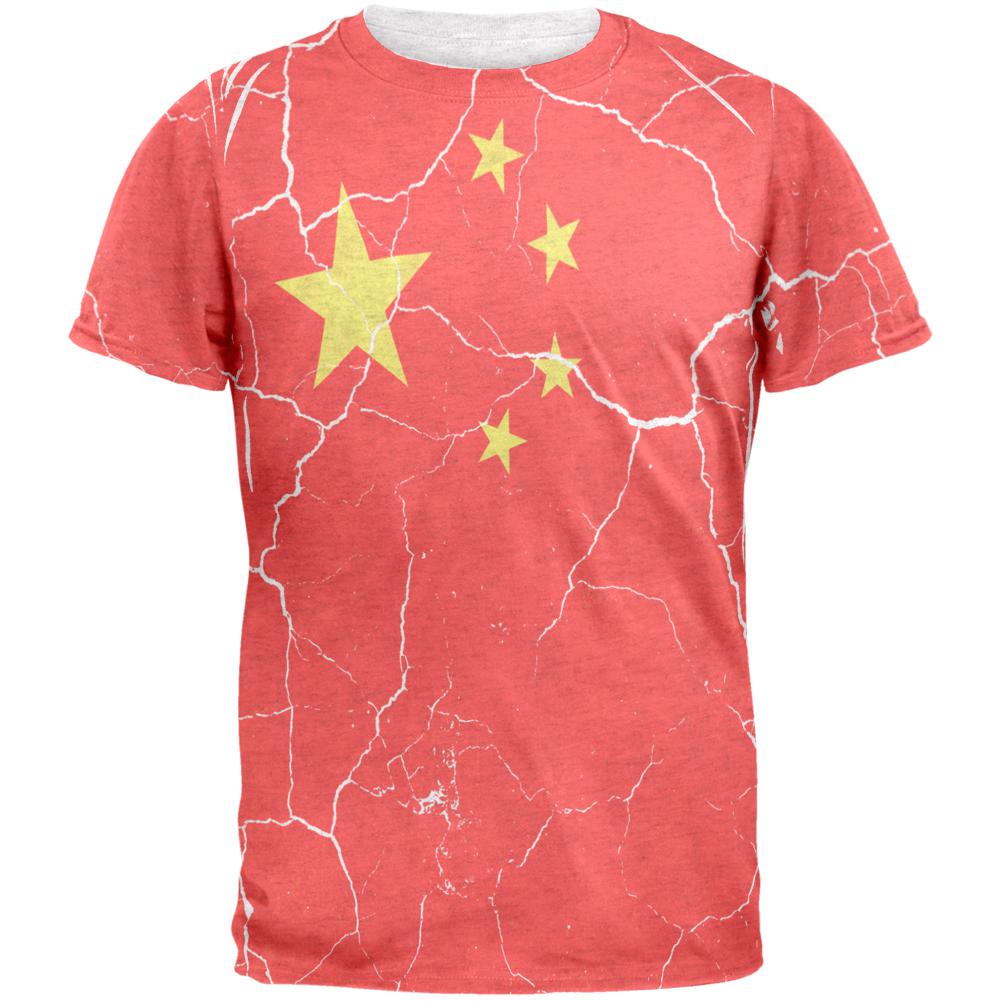 Distressed Chinese Flag Mens T Shirt Men's T-Shirts Old Glory 2XL Heather White 