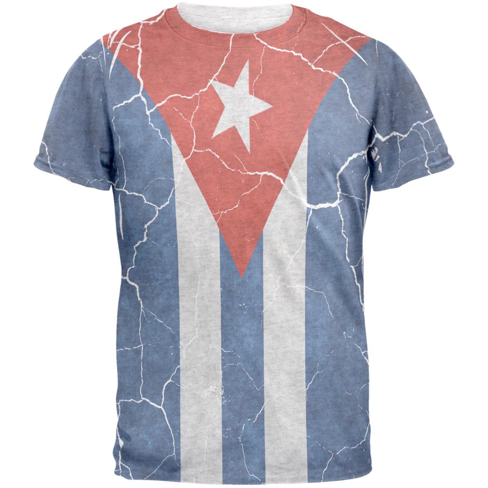 Distressed Cuban Flag Mens T Shirt Men's T-Shirts Old Glory 2XL Heather White 