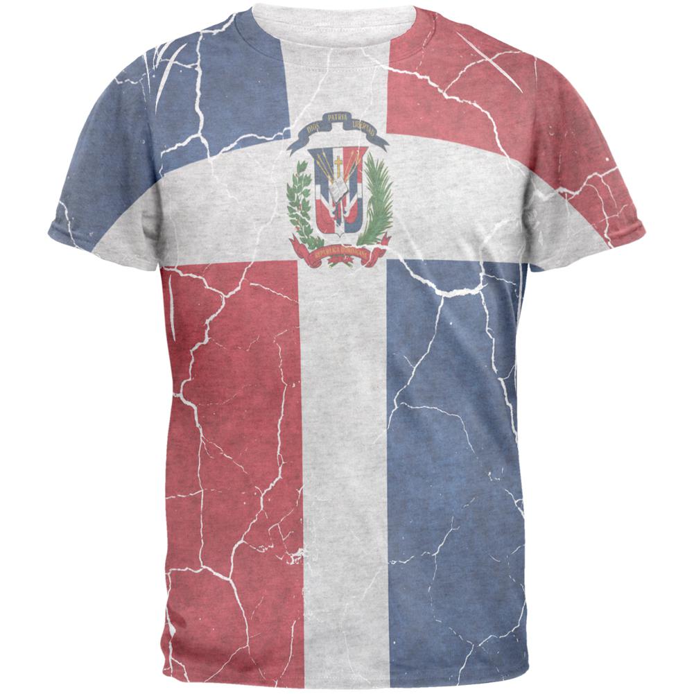 Distressed Dominican Republic Flag Mens T Shirt Men's T-Shirts Old Glory 2XL Heather White 