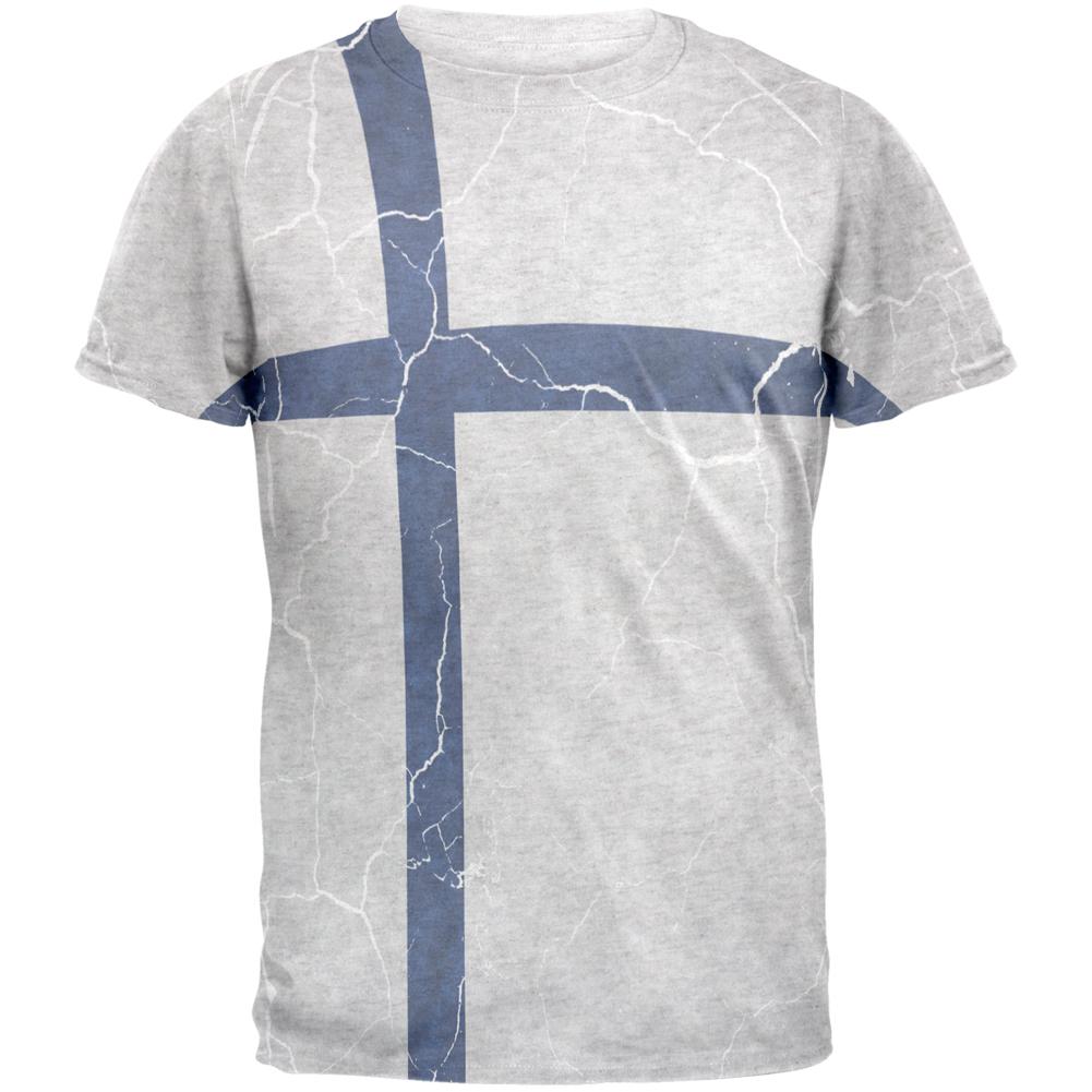 Distressed Finland Flag Mens T Shirt Men's T-Shirts Old Glory 2XL Heather White 