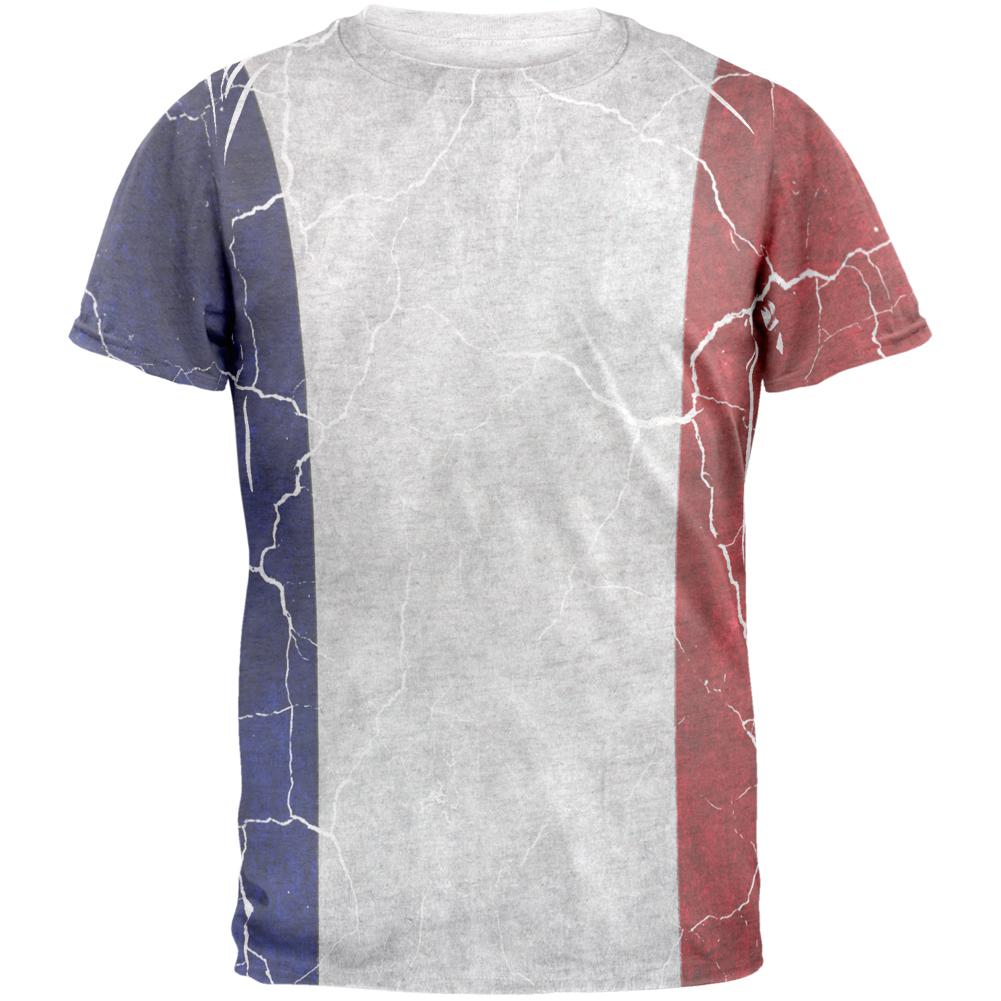 Distressed French Flag Mens T Shirt Men's T-Shirts Old Glory 2XL Heather White 