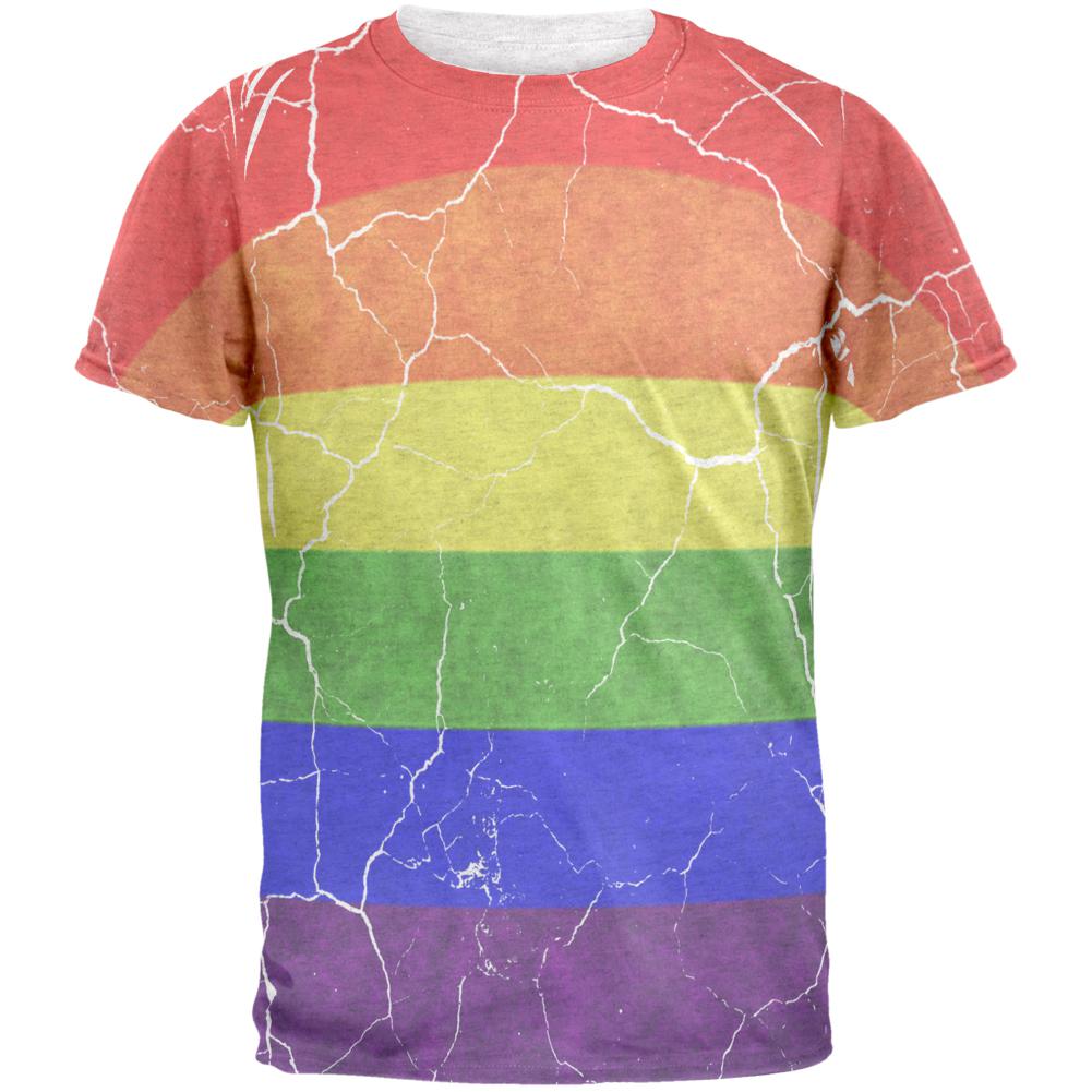 Distressed Gay Pride Flag Mens T Shirt Men's T-Shirts Old Glory 2XL Heather White 