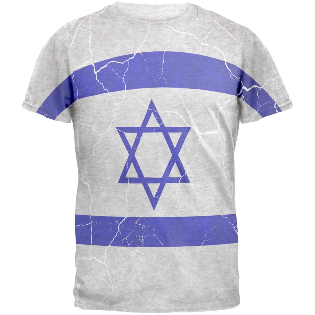 Distressed Israeli Flag Mens T Shirt Men's T-Shirts Old Glory 2XL Heather White 