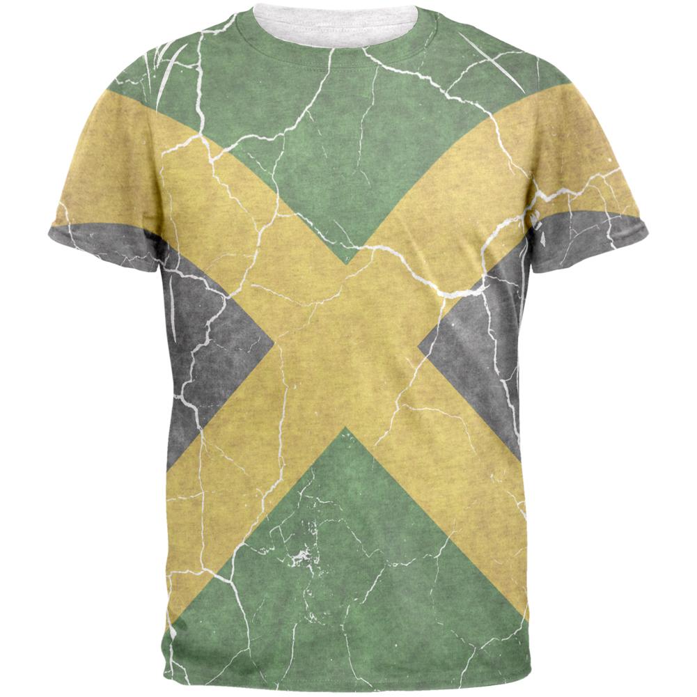 Distressed Jamaican Flag Mens T Shirt Men's T-Shirts Old Glory 2XL Heather White 