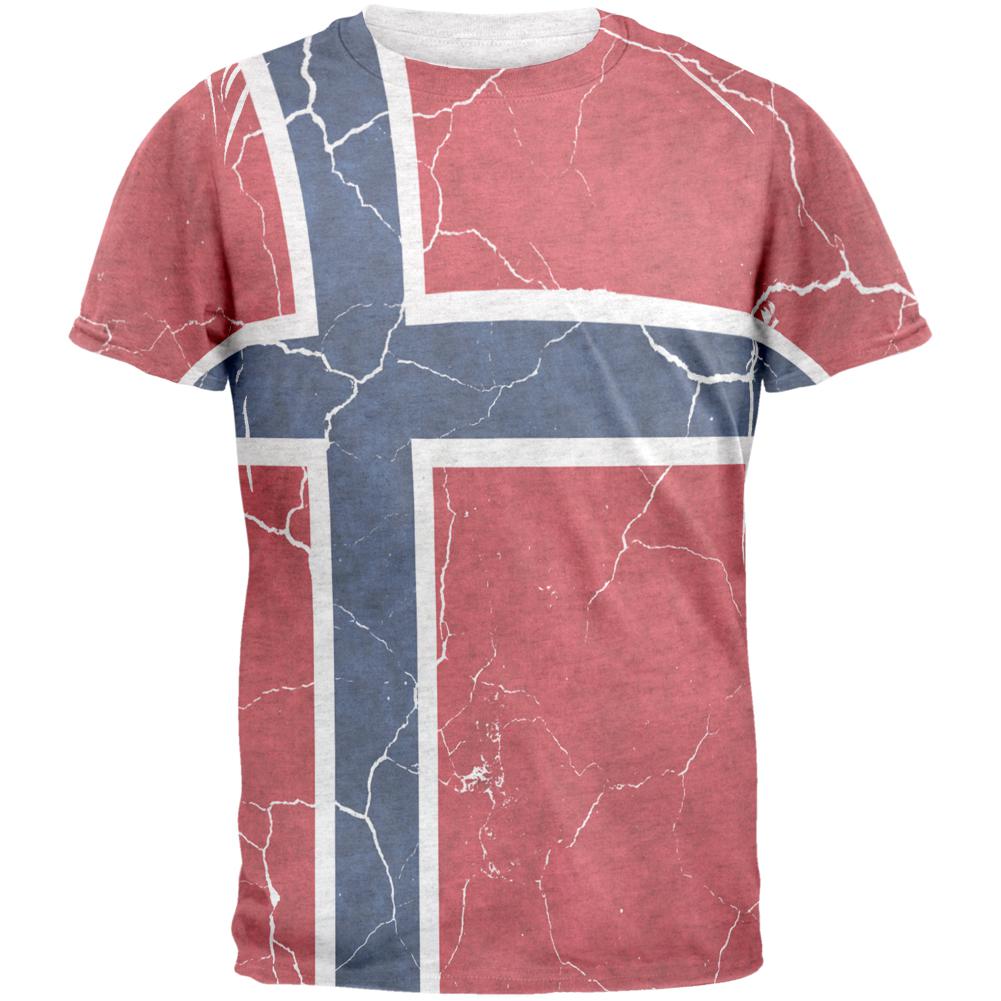 Distressed Norwegian Flag Mens T Shirt Men's T-Shirts Old Glory 2XL Heather White 