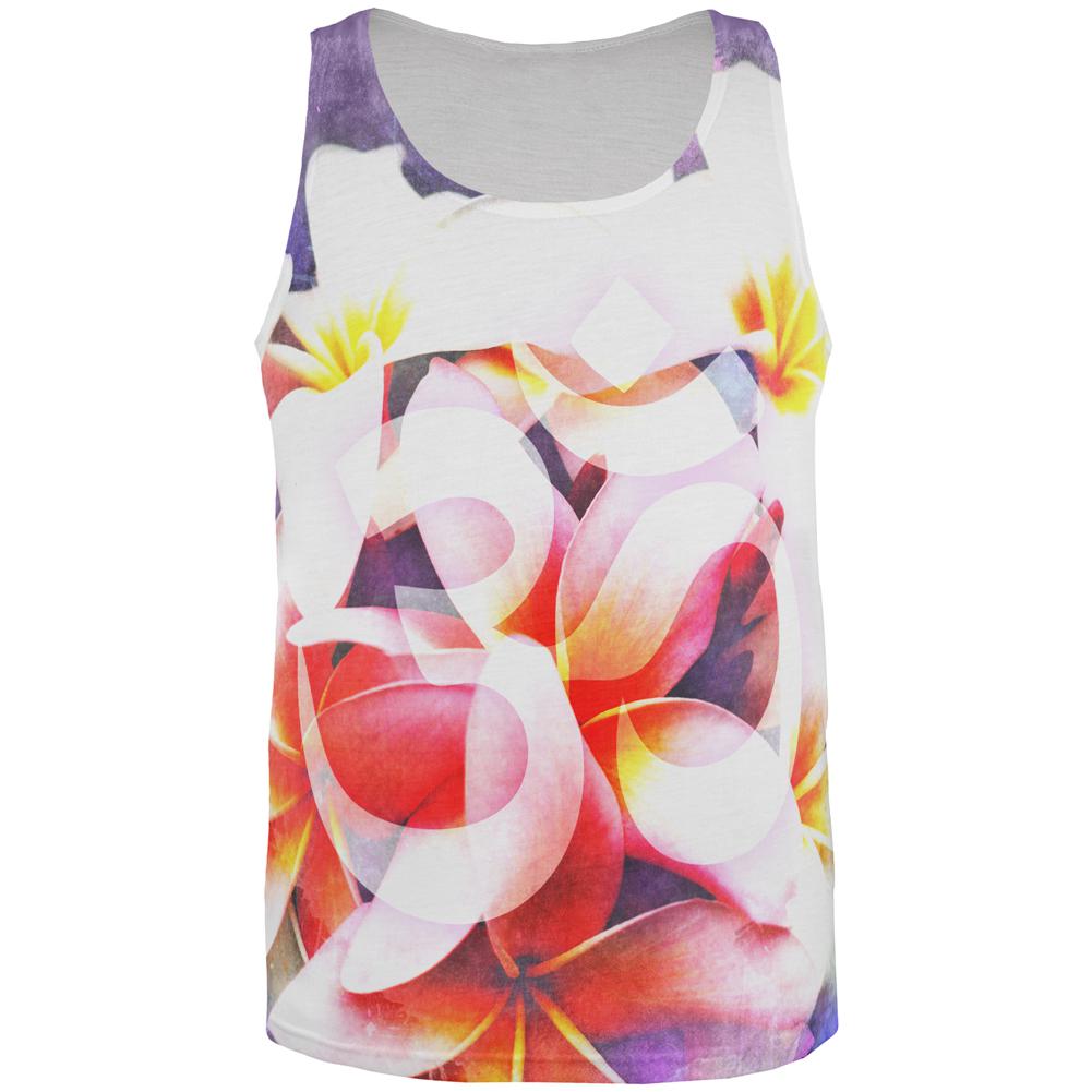 Om Frangipani Pagoda Temple Flower All Over Mens Tank Top Men's Tank Tops Old Glory 2XL Multi 