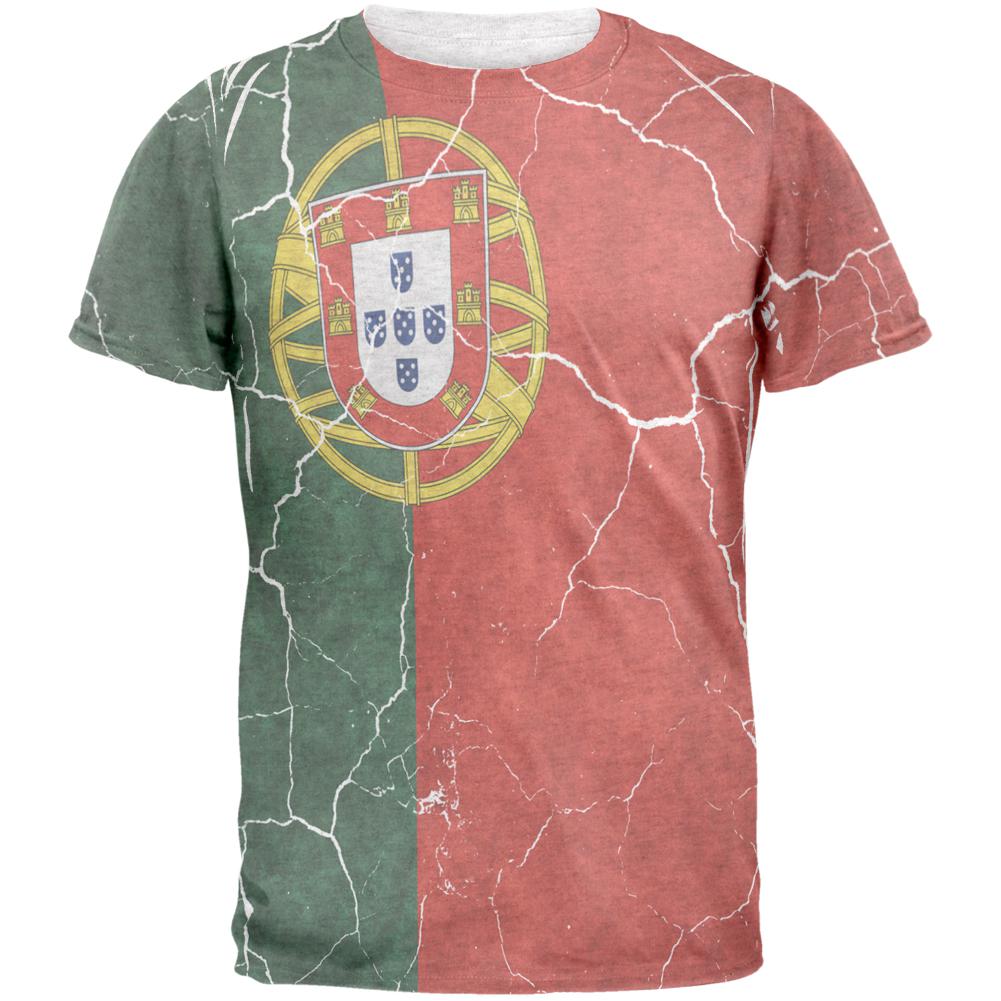 Distressed Portuguese Flag Mens T Shirt Men's T-Shirts Old Glory 2XL Heather White 