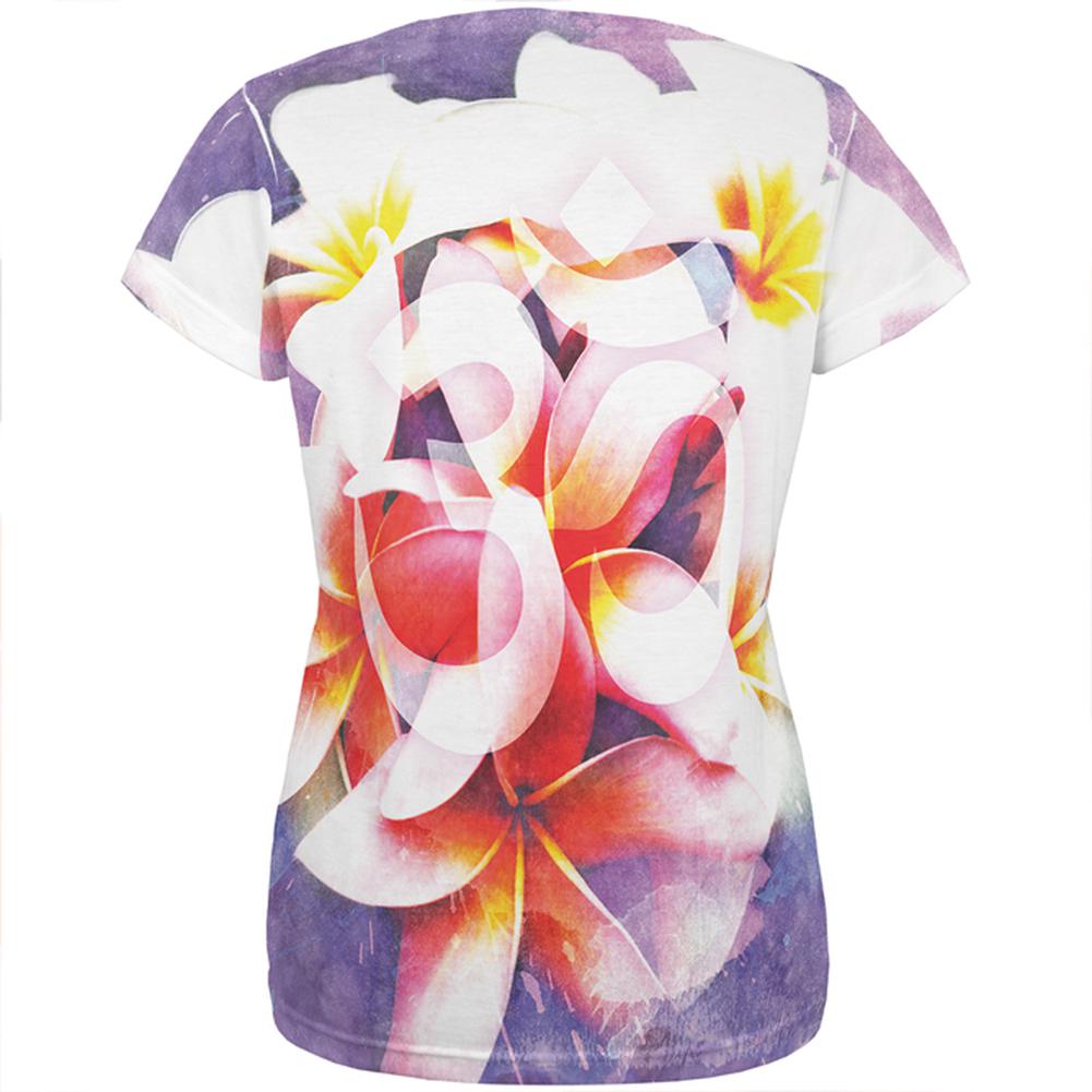 Om Frangipani Pagoda Temple Flower All Over Womens T Shirt Women's T-Shirts Old Glory   