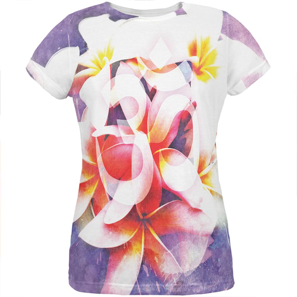 Om Frangipani Pagoda Temple Flower All Over Womens T Shirt Women's T-Shirts Old Glory 2XL Multi 