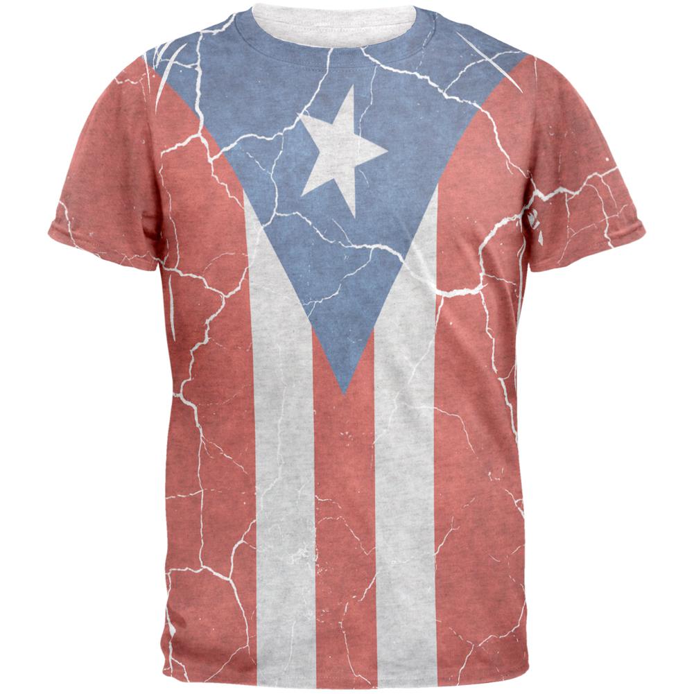 Distressed Puerto Rican Flag Mens T Shirt Men's T-Shirts Old Glory 2XL Heather White 