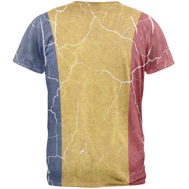 Distressed Romanian Flag Mens T Shirt Men's T-Shirts Old Glory   