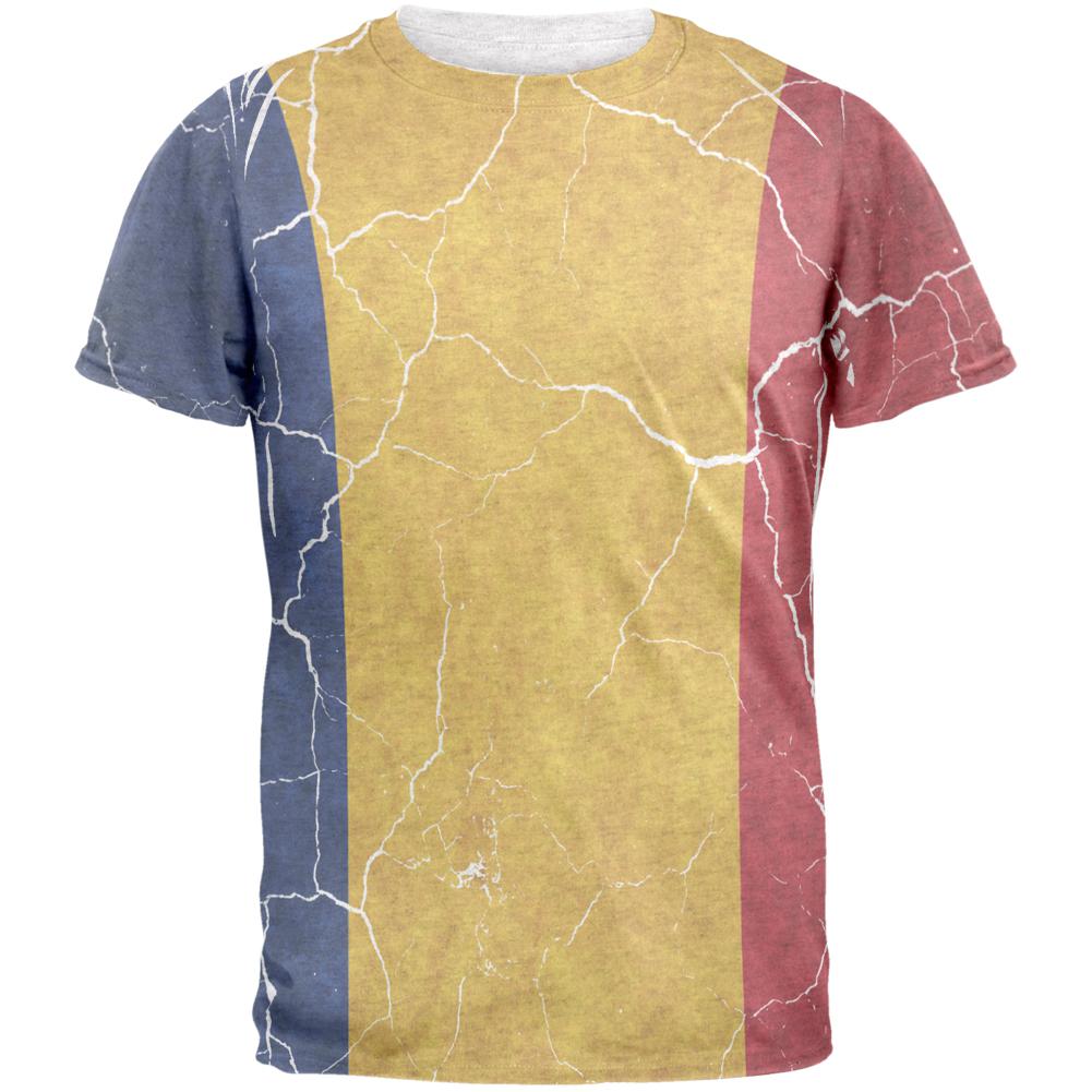 Distressed Romanian Flag Mens T Shirt Men's T-Shirts Old Glory 2XL Heather White 