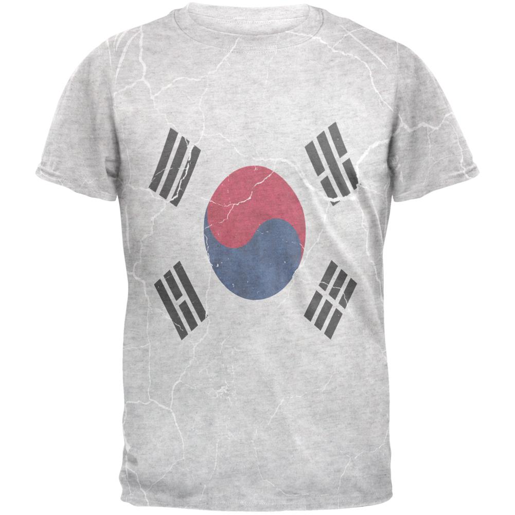 Distressed South Korean Flag Mens T Shirt Men's T-Shirts Old Glory 2XL Heather White 