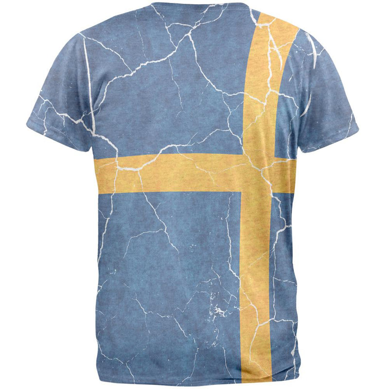 Distressed Swedish Flag Mens T Shirt Men's T-Shirts Old Glory   