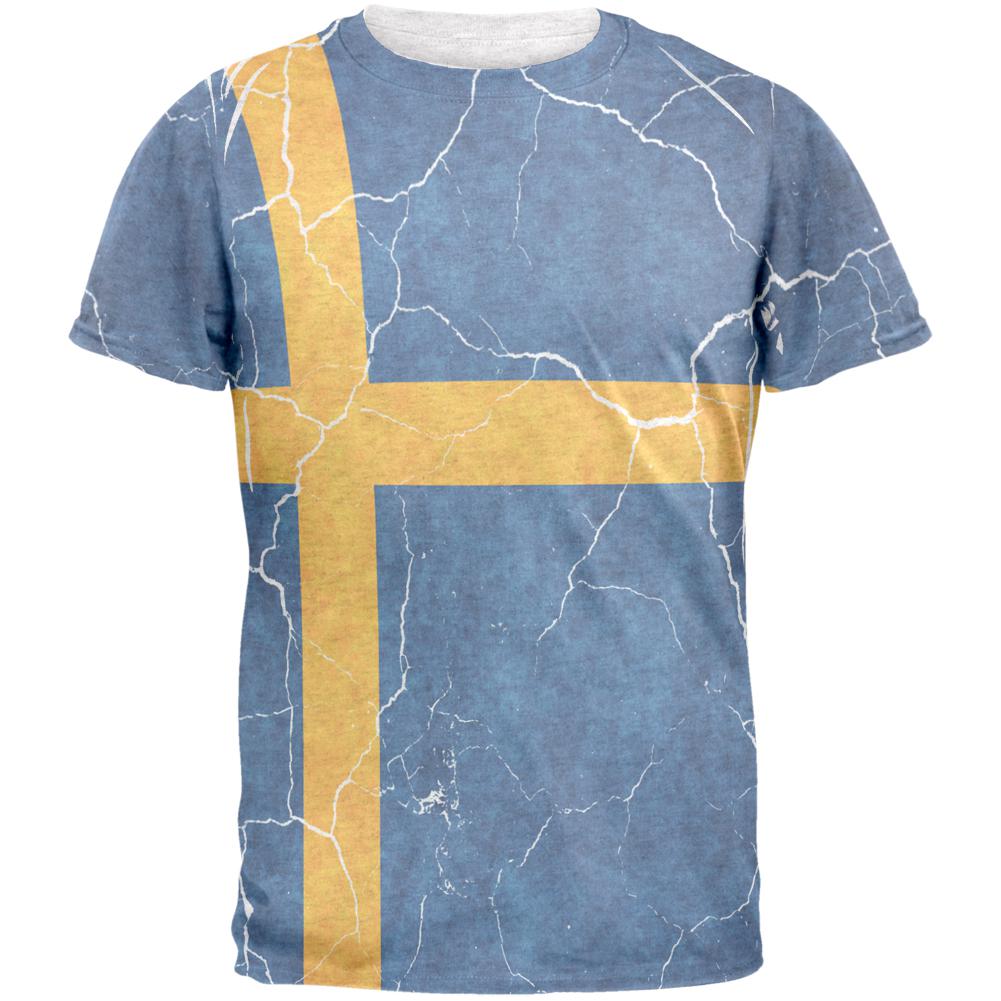 Distressed Swedish Flag Mens T Shirt Men's T-Shirts Old Glory 2XL Heather White 