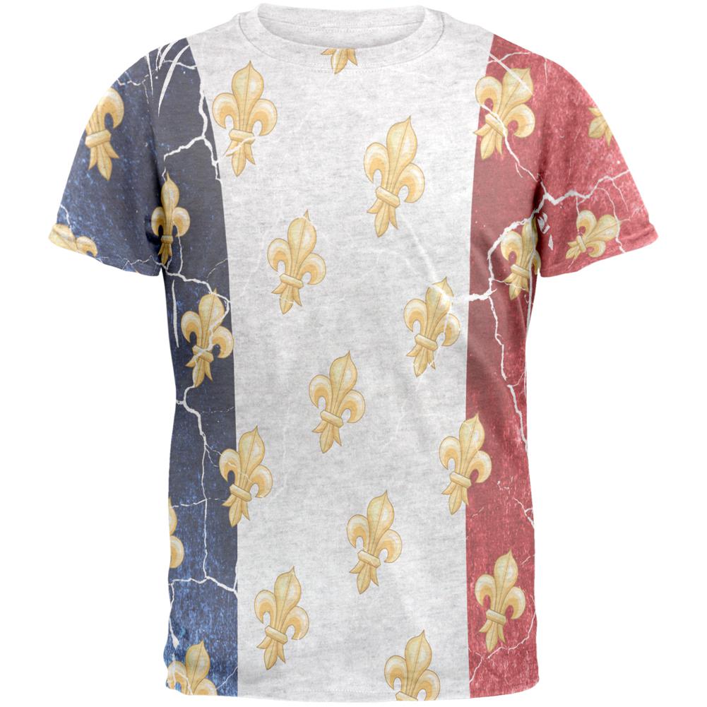 French Flag Grunge Distressed Fleur De Lis Mens T Shirt Men's T-Shirts Old Glory 2XL Heather White 