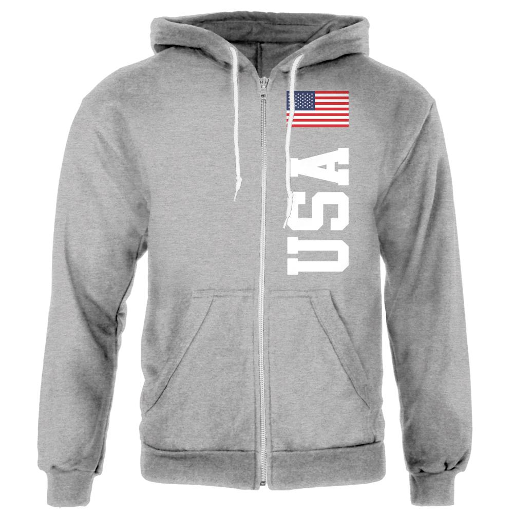 USA Mens Zip Hoodie with Front Pockets Men's Hoodies Old Glory SM Heather 