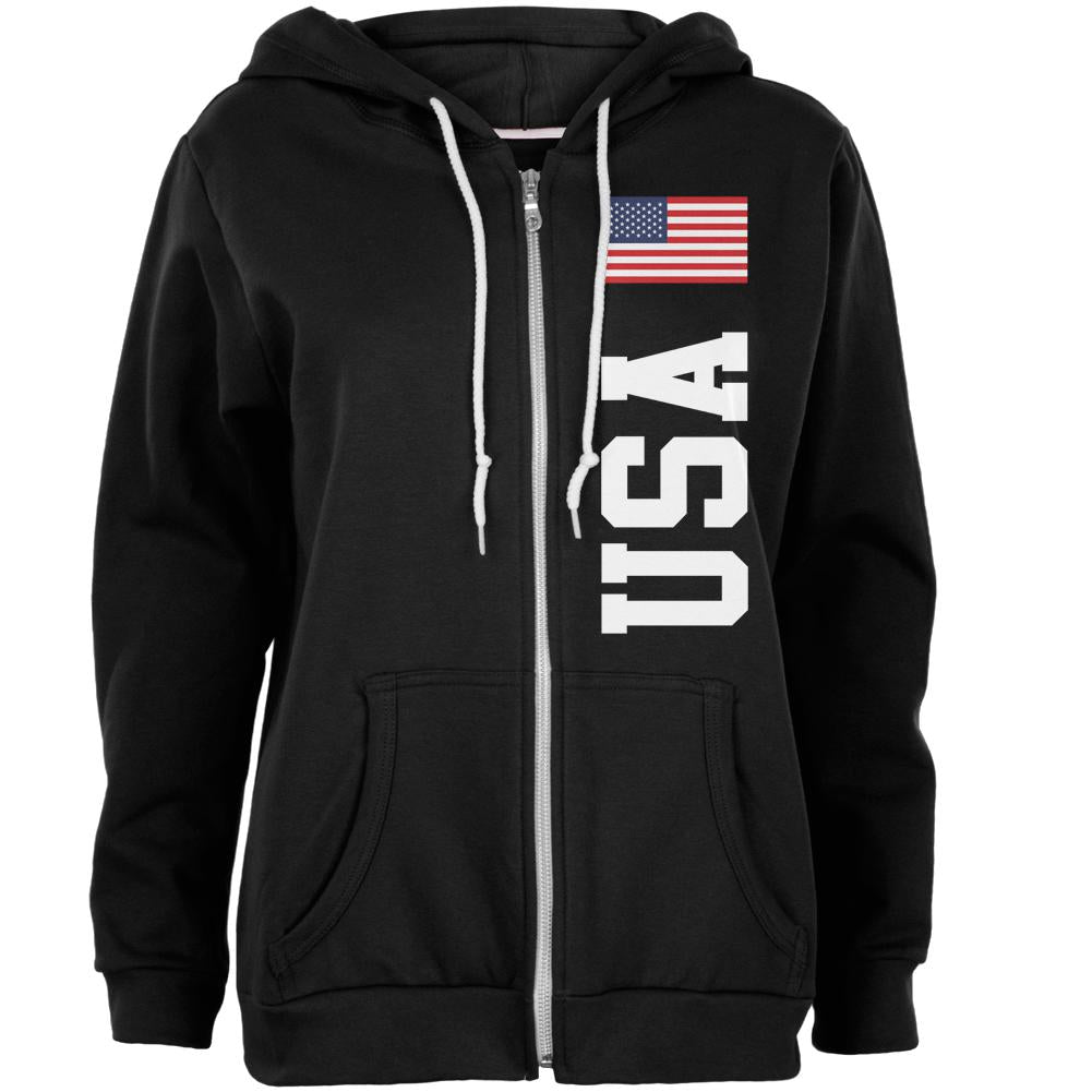 4th Of July America Flag World Cup Women's Zip Hoodie Women's Hoodies Old Glory SM Black 