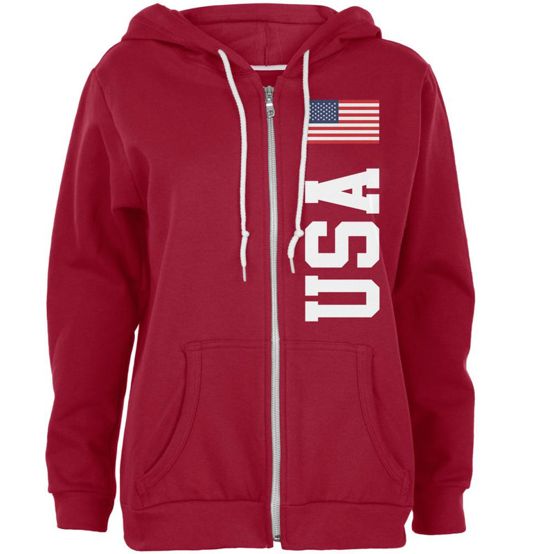 4th Of July America Flag World Cup Women's Zip Hoodie Women's Hoodies Old Glory SM Red 