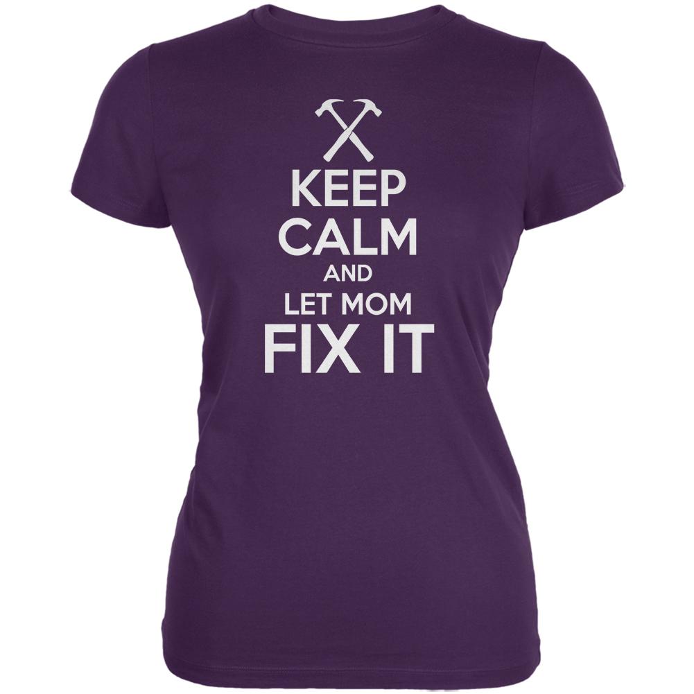 Mother's Day Keep Calm Let Mom Fix It Juniors Soft T Shirt Juniors T-Shirts Old Glory 2XL Purple 