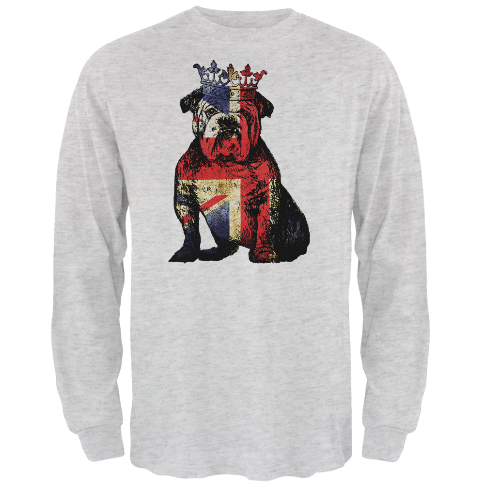 English British Bulldog Crown Grunge Flag Mens Long Sleeve T Shirt Men's Long Sleeves Old Glory 2XL Grey 