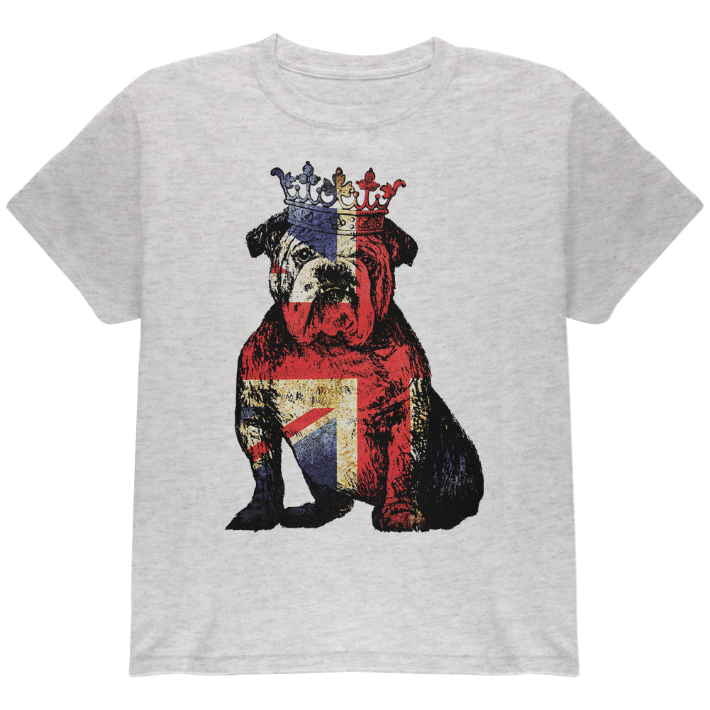 English British Bulldog Crown Grunge Flag Youth T Shirt Youth T-Shirts Old Glory YLG Grey 