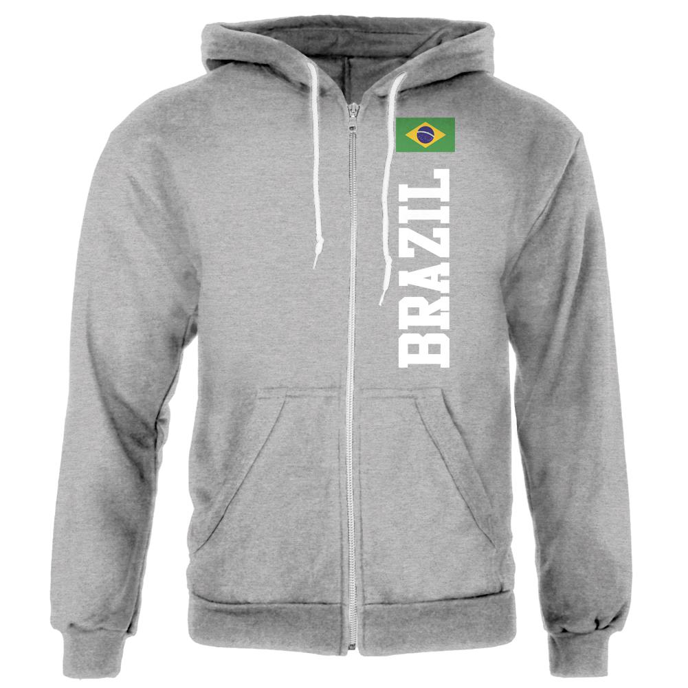 Brazil Flag World Cup Mens Full Zip Hoodie Men's Hoodies Old Glory 2XL Heather 